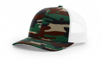 Richardson Printed Trucker Cap - Green Camo/White